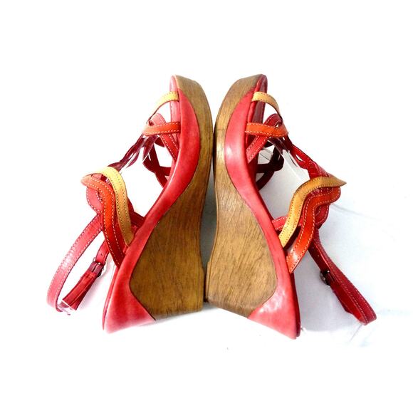 NAPA FLEX David Tate 41 9.5M Red Leather Wedge Slingback Sandals Shoes ITALY - Picture 4 of 7